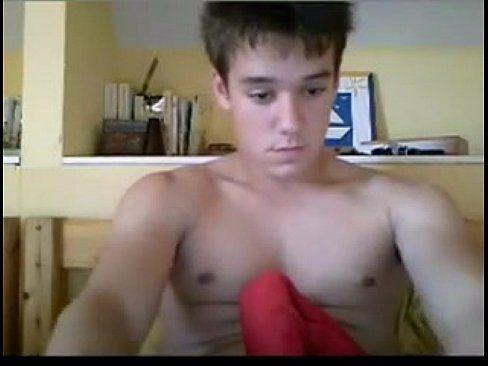 Teen boy jerking off while there