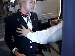 Flight attendant masturbating during