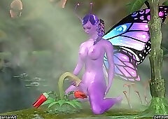 Butterfly dickgirl walking around alien forest (gameplay).