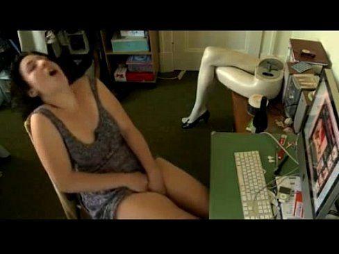 Girl watching porn side