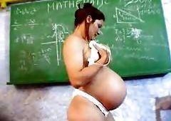 Pregnant teacher masturbates classroom