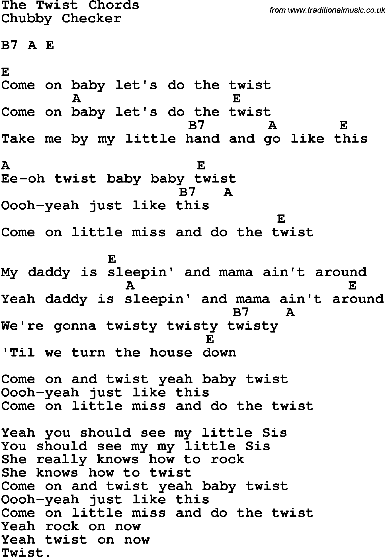 Dracula reccomend Chubby checker lets twist again lyrics