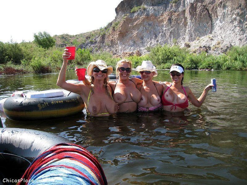 best of Flashing boob River floating
